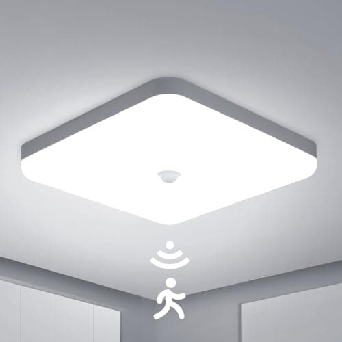Image of Combuh 30W LED Motion Sensor Ceiling Light Indoor, 25CM Cool White 6500K, IP56 Waterproof Lights Fitting with PIR for Porch Hallway Roof Stairway
