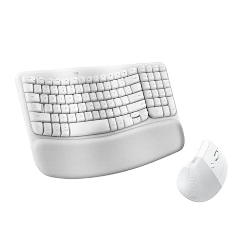 Image of Logitech Wave Keys for Mac + Lift Vertical Mouse for Mac, Wireless ergonomic keyboard and mouse combo, Cushioned Palm Rest, Bluetooth, optimised for macOS/iPadOS/MacBook/iMac/iPad, QWERTY UK - White