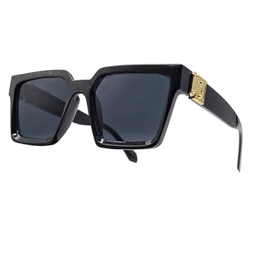 Image of Oversized Women Square Flat Top Large Sunglasses Ladies Big Acrylic Frame UV400 Protection Fashion Retro Modern London (Black)