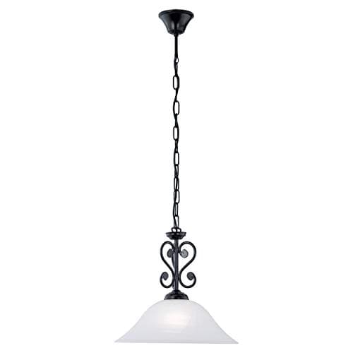 Image of Pendant Ceiling Light-Colour Black-Shade White Glass Alabaster-Bulb E27-1x60W - Height Drop Lounge Dining Hallway Feature Hanging Modern