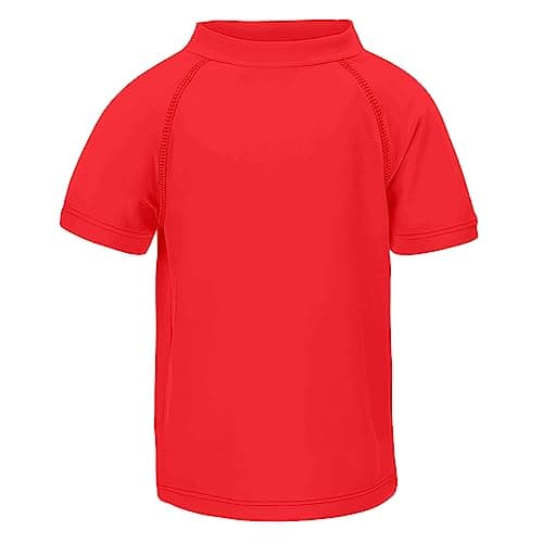 Image of LACOFIA Boys Short Sleeve Rash Vest Kids UPF50+ Sun Protection Swim Tops Children Rash Guard Quick Drying Red 5-6 Years