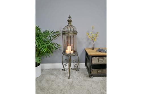 Image of Vintage Style Lantern on Floor Stand, 115cm Tall, Gold