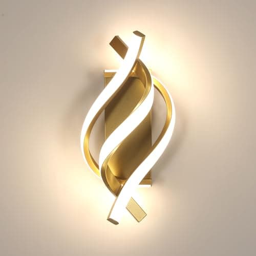 Image of Comely LED Wall Light Indoor, 22W Gold Spiral Modern LED Wall Lamp Warm Light 4500K, Wall Lighting Fixtures for Living Room Bedroom Dining Room Hallway