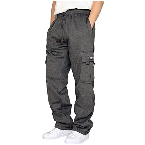 Image of Halfword Mens Loose Fleece Cargo Trousers Casual Gym Jogging Bottoms Lightweight Joggers Sweatpants Dark Grey S