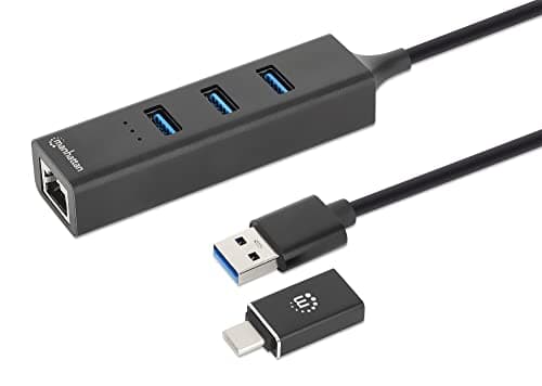 Image of MANHATTAN 180894 Hub USB 3.0 3 Ports Combo Type-C/A with Gigabit Network Adapter - Black