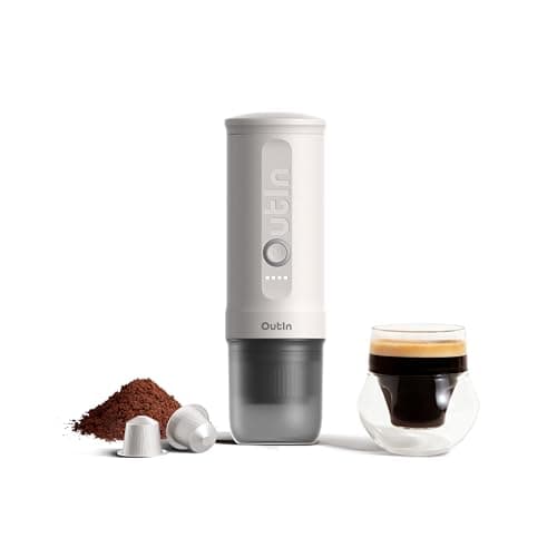 Image of OutIn Nano Portable Electric Espresso Machine, Travel Coffee Maker for Camping, Car Coffee Maker Self-Heating with USB-C, With Ground Coffee & NS Capsule for RV, Hiking, Office