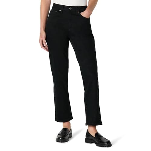 Image of Amazon Essentials Women's High-Rise Straight Leg Jeans, Black, 14
