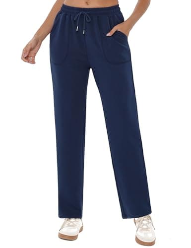 Image of Crewhpo Womens Joggers Tracksuit Bottoms Drawstring Jogging Bottoms Straight Leg Sweatpants Lounge Pants Sports Trousers with Pockets Blue