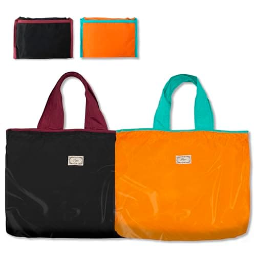 Image of Long Keeper 2 Pcs Foldable Shopping Bag Drawstring Reusable Grocery Bags Large Washable Portable Folding Tote Bag in Pouch for Daily Shopping Travel Household (2, Black+Orange)