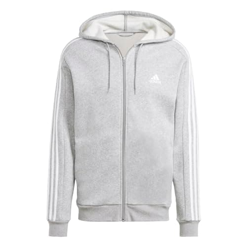 Image of adidas Men's Essentials 3-Stripes Fleece Full Zip Hoodie, Medium Grey Heather, XL