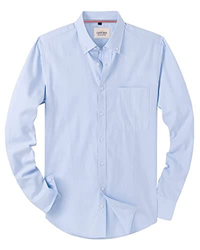 Image of J.VER Mens Shirt Long Sleeve Oxford Button Down Non Iron Business Smart Casual Work Formal Fashion Regular Fit Dress Shirts Blue L