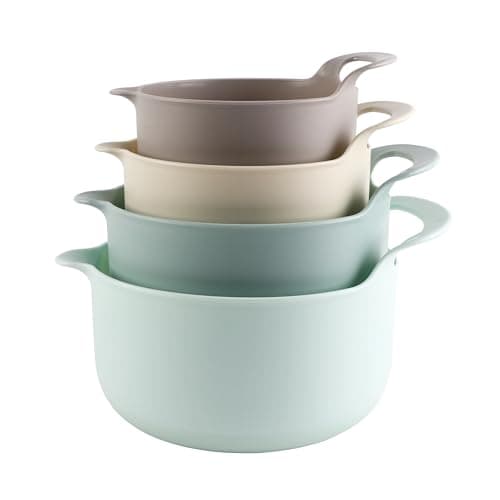 Image of COOK WITH COLOR Non-Slip Mixing Bowls - 4 Piece Nesting Plastic Mixing Bowl Set with Pour Spouts and Handles-Measurement Markings (Ombre Mint)