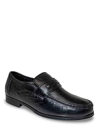 Image of Pegasus Men's Leather Wide Fit Slip-On Moccasin Shoes, Smart Casual Cushioned Insole Footwear Black 10