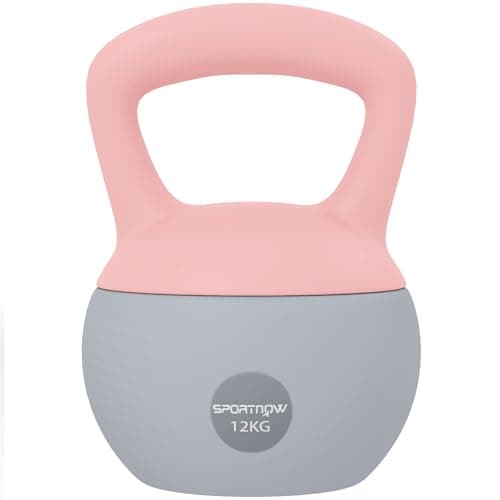 Image of SPORTNOW Soft Kettlebell, 12kg Kettle Bell with Non-Slip Handle for Home Gym Weight Lifting and Strength Training, Pink and Grey