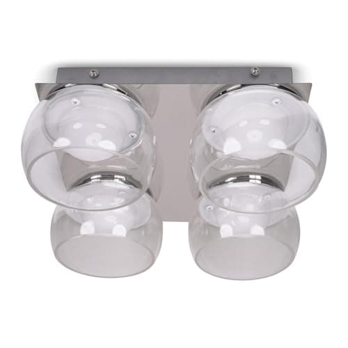 Image of ValueLights | Chrome 4 Way Ceiling Light with Clear Glass Shades | Close-to-Ceiling Lights, Home Décor & Improvement Essential | IP44 Bathroom | Mains Wired