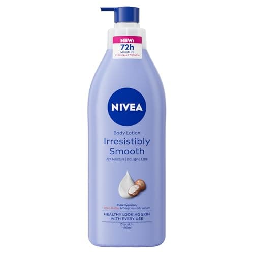 Image of NIVEA Irresistibly Smooth Body Lotion (400ml), 72H Hydration NIVEA Moisturiser for Soft and Smooth Skin Made with Pure Hyaluron and Shea Butter, Intensive Moisturising Body Moisturiser
