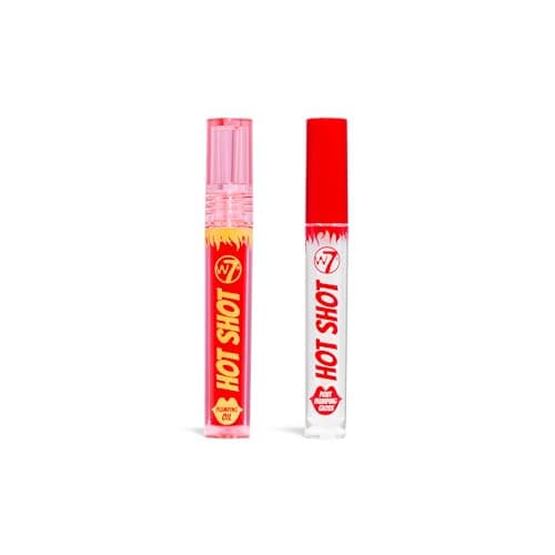 Image of W7 Hot Shot Lip Plumping Duo - Hot Shot Gloss & Hot Shot Oil - 2Pcs Set - Non-Sticky, High-Shine Plumping Finish