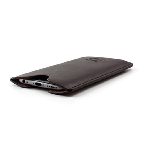 Image of Dockem Executive Sleeve for iPhone SE 2/3, 12/13 Mini, 8, 7, 6, 6S (5.4/4.7 inch) – Slightly Padded Premium Vegan Leather w/Microfiber Lining - Slim Slip-on Case [Dark Brown]