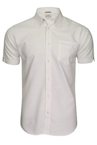 Image of Ben Sherman Men's Button-Down Collar Oxford Shirt, Short Sleeved, Regular Fit (White (Embroidered Pocket Logo)) M