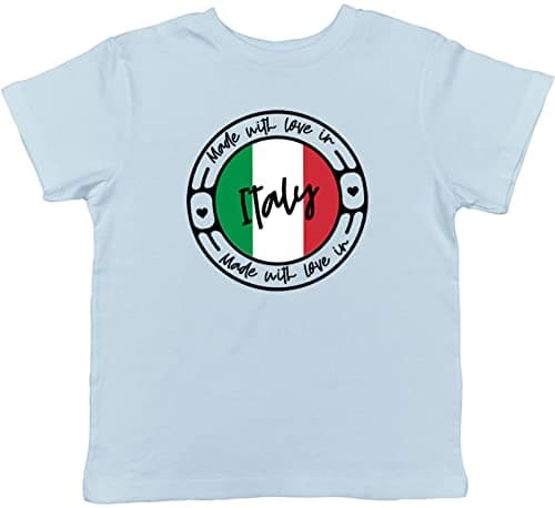 Image of Shopagift Made with Love in Italy Childrens Kids T-Shirt Light Blue