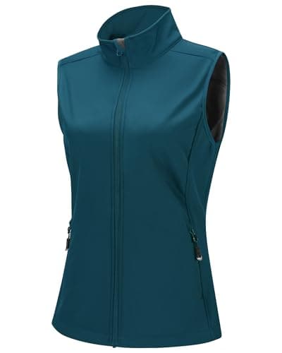 Image of 33,000ft Women's Softshell Full Zip Gilet Fleece Lined Windproof Vest Outerwear Lightweight Sleeveless Jacket for Running Hiking Golf Teal M/UK 12