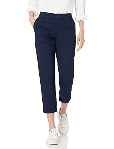 Image of Amazon Essentials Women's Mid-Rise Slim-Fit Stretchy Cropped Tapered Leg Khaki Trousers (Available in Plus Size), Navy, 8