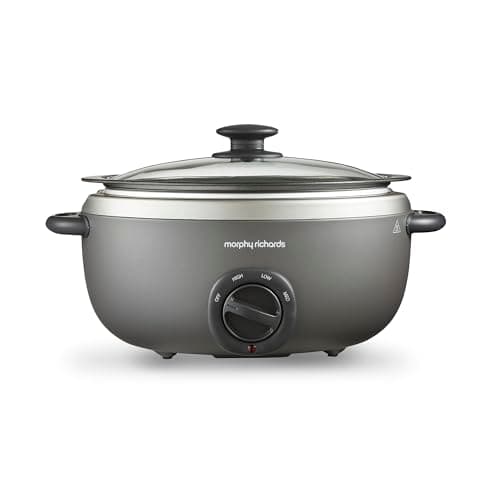 Image of Morphy Richards 6.5L Sear and Stew Oval Slow Cooker, Dishwasher Proof Non Stick Aluminum Pot, Cool Touch Handles, Glass Lid, Matte Finish, 163W, Titanium, 461022