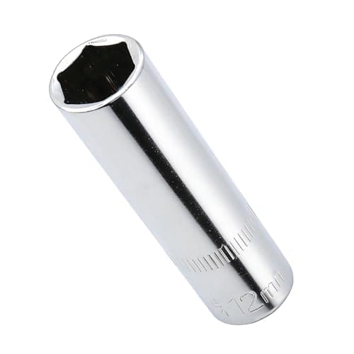 Image of Youzzei 12mm Deep Sockets 3/8" Drive, 6 Point 3/8 Inch Square Drive Socket, Polishing CR-V Alloy Steel 12mm Metric Socket 2.52" Length for Car Repair Mechanical Maintenance Home Use