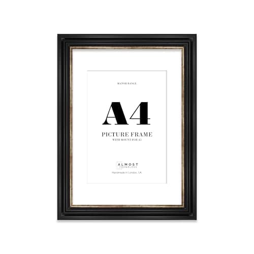 Image of Almost Frameless A4 Black and Gold Picture Frame - A4/A5 Frame with A5 Mount, Vintage Style, 1 Pack