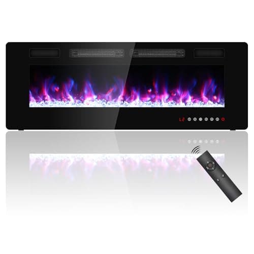 Image of 50 inch Ultra Thin Electric Fireplace, Freestanding, Recessed or Wall Mounted, 1500W Energy Efficient Heater with Realistic 3D Crystal Flame Effect, Remote Control & Touch Panel, 750W/1500W,UKCA/CE