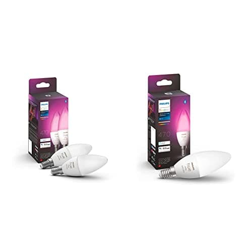 Image of Philips Hue White & Colour Ambiance Smart Light Bulb Candle Triple Pack LED [E14] with Bluetooth - 1100 Lumen. Works with Alexa, Google Nest, Apple Homekit.