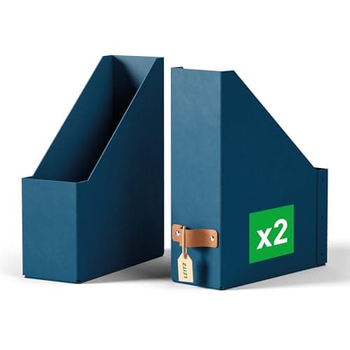 Image of Leitz Puro Magazine File - Set of 2 Durable A4 Magazine Holders, Compatible with Cube Units and Storage Shelves, Holds 900 Sheets (80gsm), Desk Organiser for Office & Home, 10 x 26 x 31cm, Ocean Blue