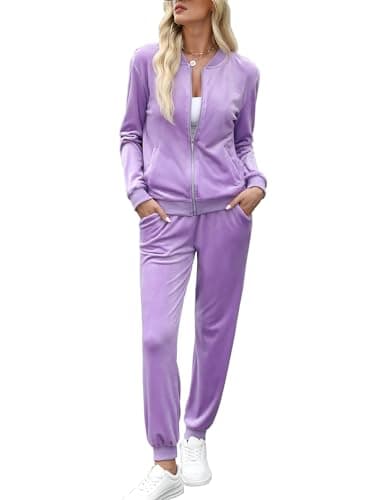 Image of Totatuit Women's Tracksuit Velour Loungewear Sets Long Sleeve Sport Jogging Suit Gym Workout Outfit Playsuit Light Purple S