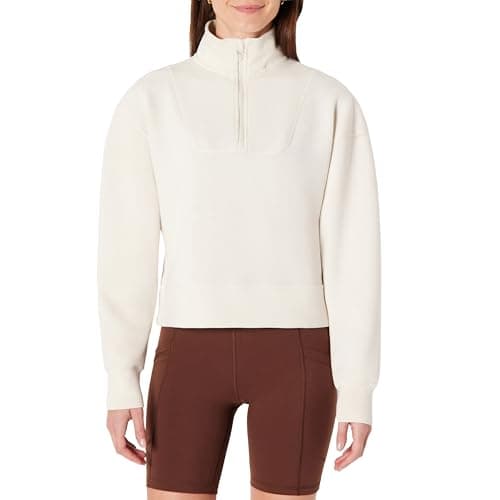 Image of Amazon Essentials Women's Active Sweat Oversized Half-Zip Pullover Jacket, Light Beige, M