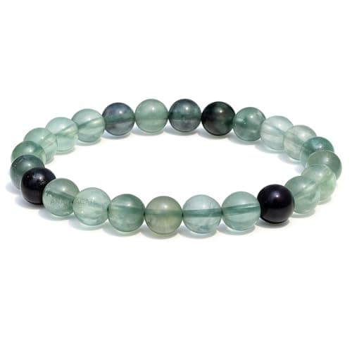 Image of ANAYA AGATE Rainbow Fluorite Healing Crystal Bracelet for Women and Men, 8mm Round Beaded Bracelet for Spiritual Healing, Protection, Positive Energy, Elastic Adjustable Size Gemstone Bead