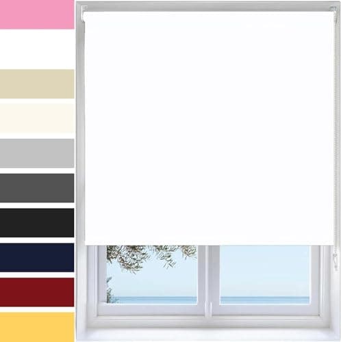 Image of Ev Dekor Roller Blinds - White 114 Width 165 cm Drop, Thermal Blackout Roller Blind Insulated UV Protection Child Safe Premium Fabric Home Office Window Blinds