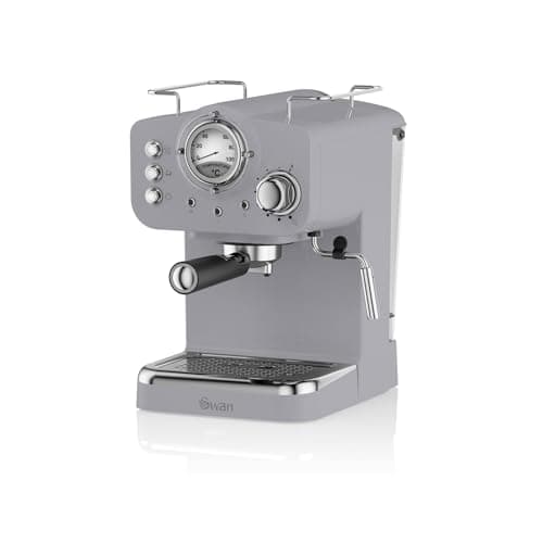 Image of Swan SK22110GRN Retro Espresso Plastic Coffee Machine with Milk Frother, Steam Pressure Control, 1.2L Detachable Water Tank, 1100W, Retro Grey
