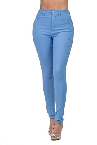 Image of High Waisted-Rise Colored Stretch Skinny Destroyed Ripped Distressed Jeans for Women Olive Mustard RED, Ice Blue, M