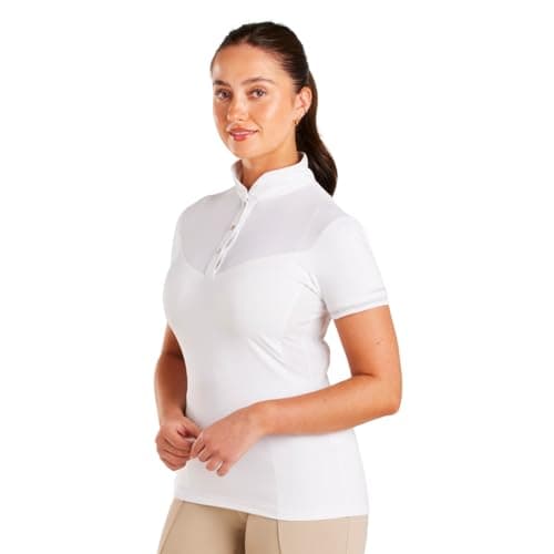 Image of Harry Hall Women’s Competition Show Shirt - Four-Way Stretch Polyester & Elastane - Slim Fit & Flexible - Quarter Pearl Buttons - Breathable, Quick-Dry - 12 - White