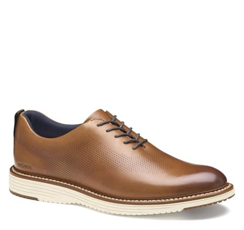Image of Johnston & Murphy Men's Upton One-Piece Perfed Plain Toe Dress Casual Lace-Up Shoe, Tan Full Grain, 11.5