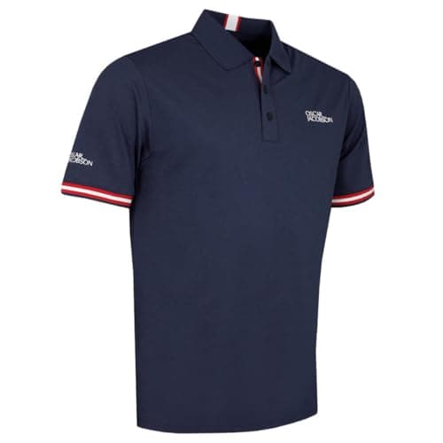Image of Oscar Jacobson Mens Durham Tour Golf Polo Shirt - Navy/Jewel Red - XXL