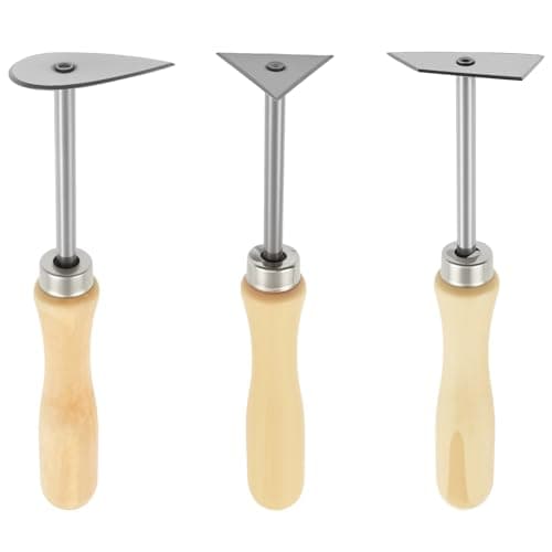 Image of 3 PCS Combination Paint Shave Hooks, Heavy Duty Stainless Steel Multi-Faceted Triangular Paint Remover Tool with Wooden Round Handle