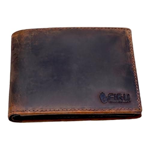 Image of Firu-Handmade Buffalo Leather Slim Bifold Wallet for Men with RFID Blocking-Slim with 8 Card Slots-Extra Capacity with 2 ID Windows-Vintage Design (Buffalo Brown)