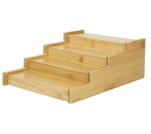 Image of MAGNA RETAIL Bamboo Spice Rack Organiser | Tiered Extending Spice Organiser | Kitchen Storage Rack | Seasoning and Small Jars Kitchen Countertop Organizer | Extendable Shelf (4-Tier)
