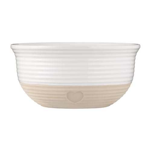 Image of Mason Cash Rustic Charm Mixing Bowl 26cm 3.5L Stoneware with Debossed Heart Motif Ideal for Baking Dough Cakes Salads & Pasta