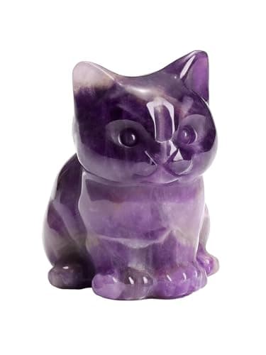 Image of CrystalTears Amethyst Healing Crystal Cat Figurine - Carved Gemstone Cute Stone Cat Statue Ornament for Home Office Desk Decor, Mini Lucky Crystal Cats Gifts for Women Men Christmas, 1.5”