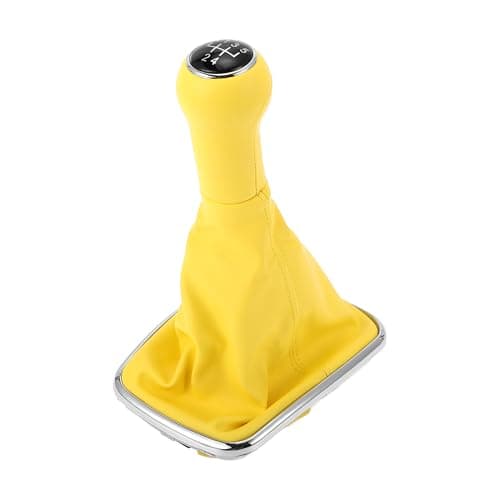 Image of INFINAUTO 5 Speed Gear Shifter Knob with Cover, Gearbox Stick Shifter Lever Knob for Volkswagen Bora Golf MK4 1998-2007 Plastic Faux Leather Yellow Black, 1 Pc
