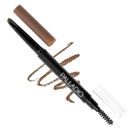 Image of Palladio Brow Definer Retractable Pencil, Triangular Tip Fills Brows for a Natural Look, Tame and Shape Eyebrows with Spoolie Brush, Eyebrow Shaper, Buildable Light to Dark Colors, (Caramel)