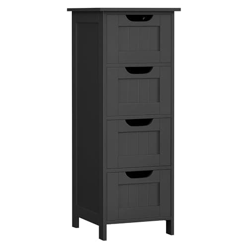 Image of VASAGLE Bathroom Floor Storage Cabinet, Bathroom Storage Unit with 4 Drawers, Bathroom Cabinet Freestanding, 30 x 30 x 82 cm, Living Room, Dining Room, Kitchen, Modern Style, Ink Black LHC040B01