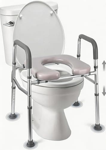 Image of Aptliton 3-in-1 Raised Toilet Seat with Arms, Heavy Duty Toilet Surround Frame & Bedside Commode Chair, Height Adjustable, Soft Padded Seat, 350lbs Toilet Aid for Elderly & Disabled